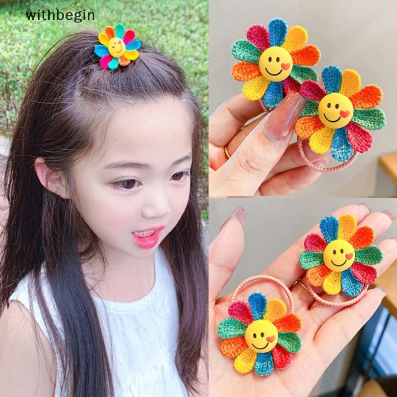 1 Cặp Kẹp Tóc Đan Len Hình Hoa Hướng Dương Mặt Cười Dễ Thương Cho Bé Gái