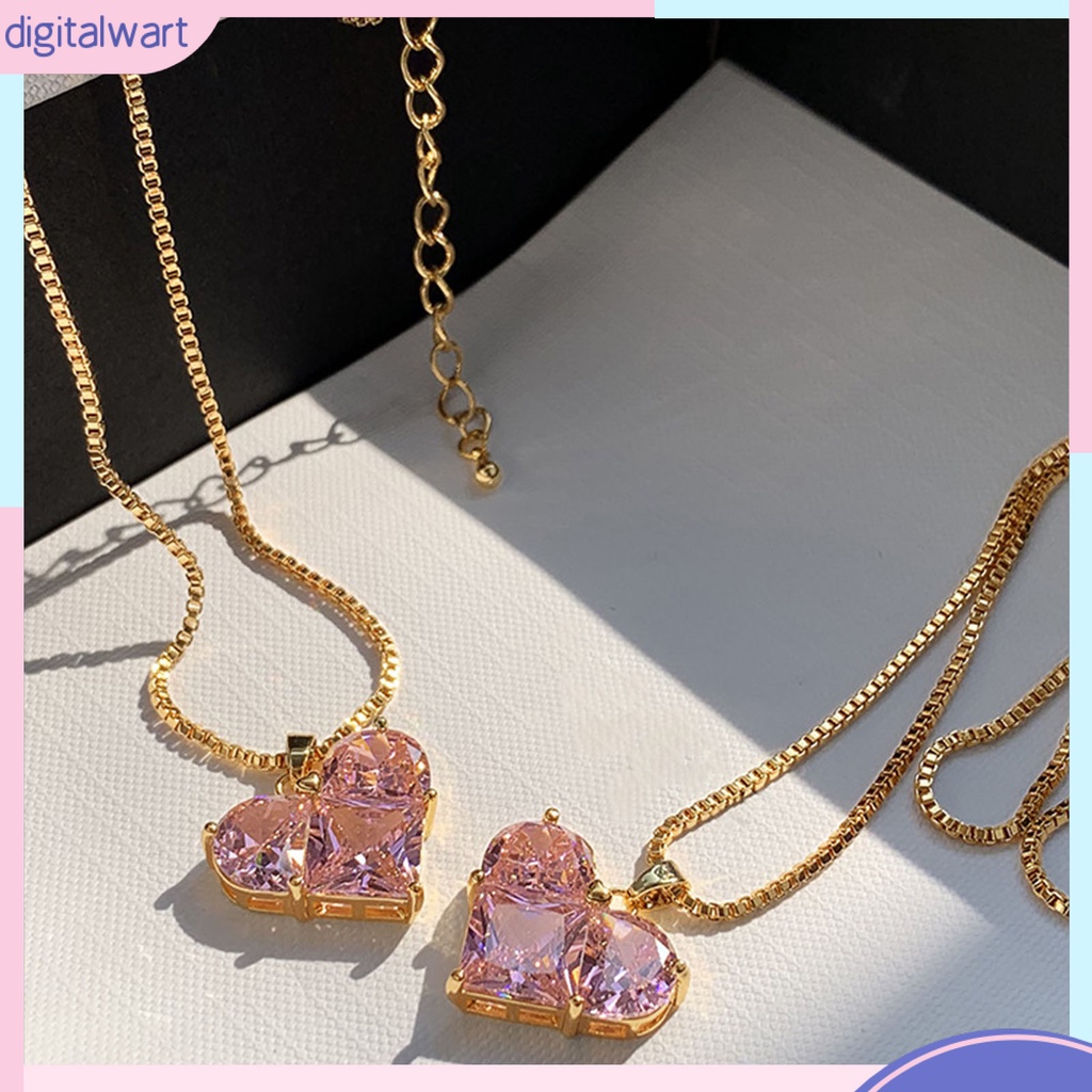 [IGT] Vòng cổ Mặt Hình Học Đính Đá Zircon Màu Hồng Lấp Lánh Chống Mài Mòn Không Gây Dị Ứng Dành Cho Nữ