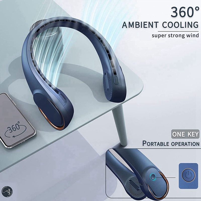 Quạt Đeo Cổ Không Cánh 3 Tốc Độ Tùy Chỉnh Siêu Yên Tĩnh Kèm Sạc USB Tiện Dụng Chất Lượng Cao