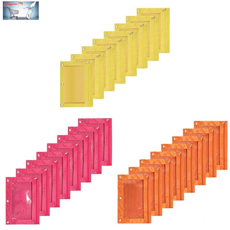 Set 8 Túi Đựng Bút Chì Ba Lỗ Sức Chứa Lớn Bền Bỉ Có Cửa Sổ Trong Suốt Màu Vàng