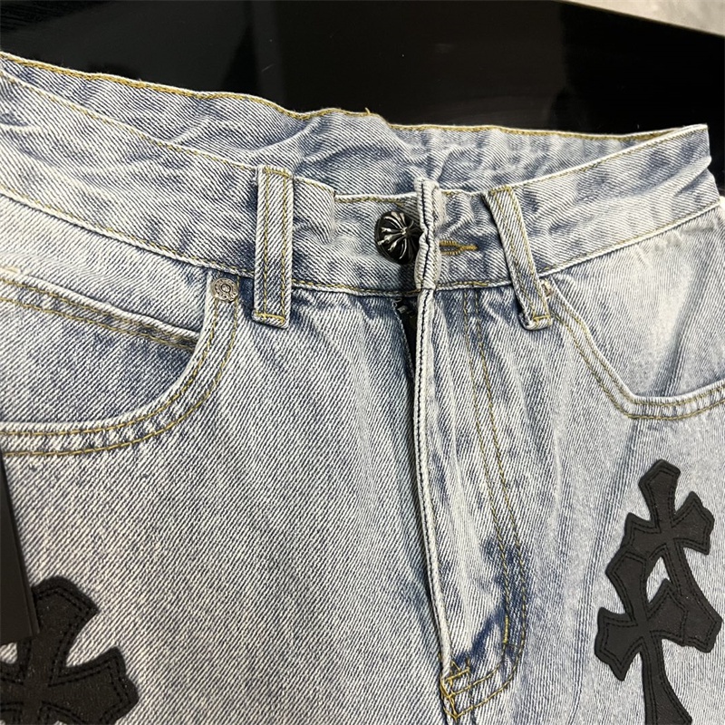 (C) Hrome (H) eart &amp; Heavy duty Quần Short Cắt laser Chéo Từ Da Bò Cứng Màu Bạc Thời Trang Và Xu Hướng