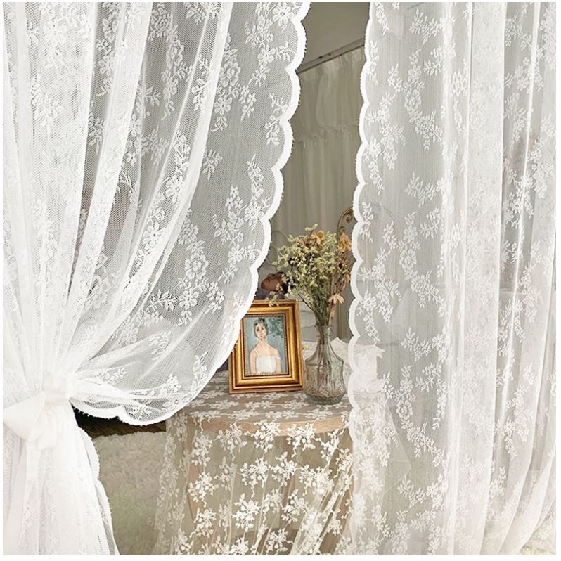 Rèm vải ren voan hoa trắng vintage nàng thơ trang trí phòng, cửa sổ, làm background, decor studio,💥Siêu rẻ💥