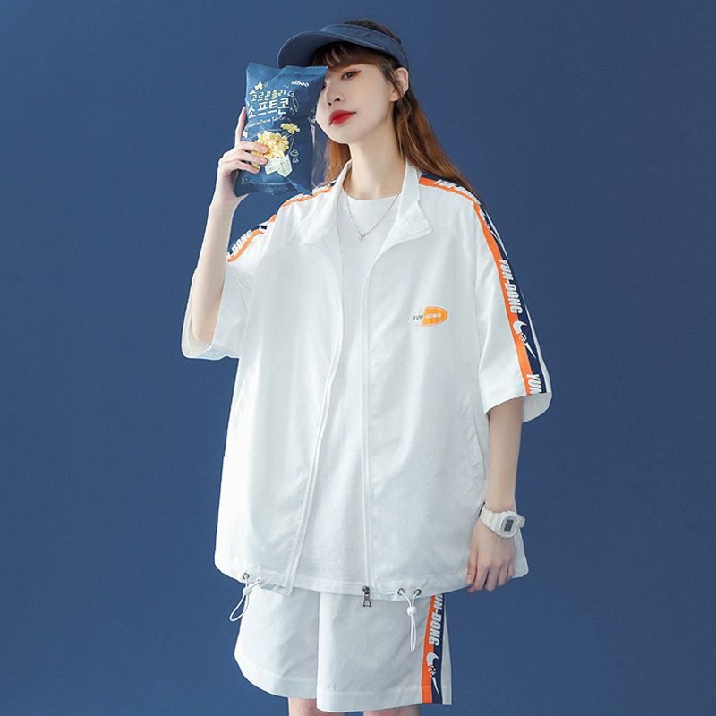 Bộ Áo Khoác Tay Ngắn + Quần short Thể Thao Phong Cách Hàn Quốc Thời Trang Mùa Hè Cho Nam Và Nữ