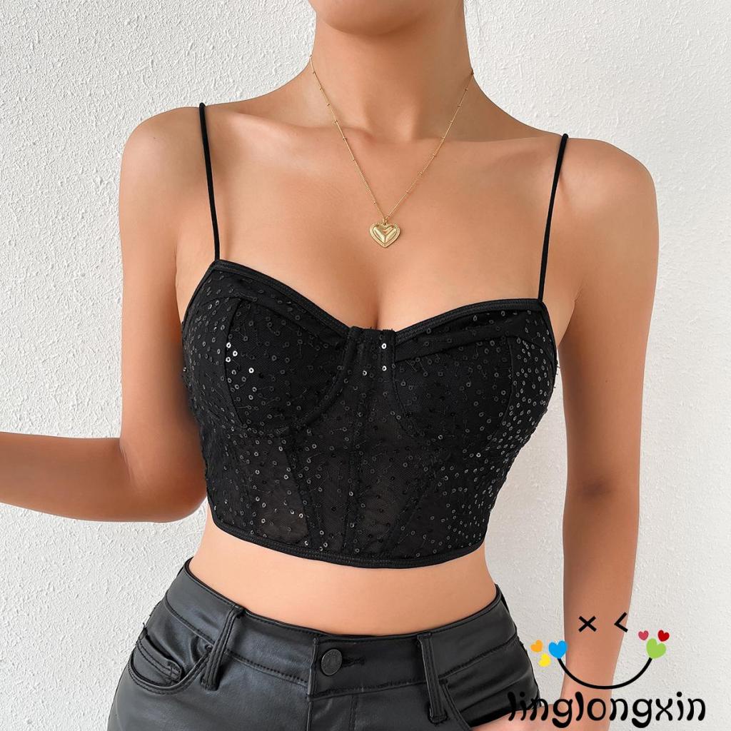 Áo 2 Dây Hở Lưng Đính Kim Sa Gợi Cảm Cho Nữ