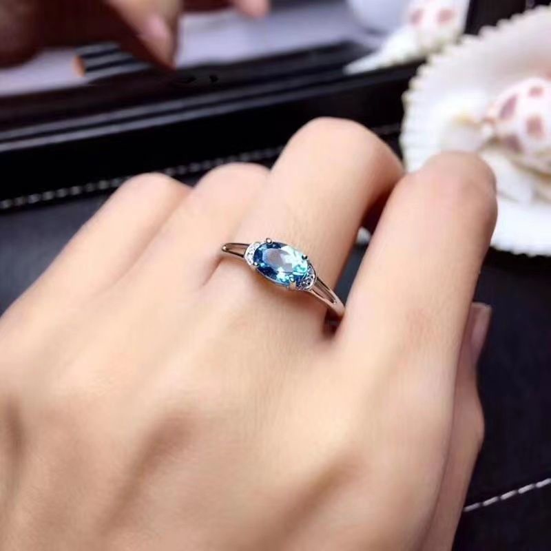Nhẫn Mạ Bạc 925 Đính Đá Topaz Xanh Dương Sang Trọng Cho Nữ
