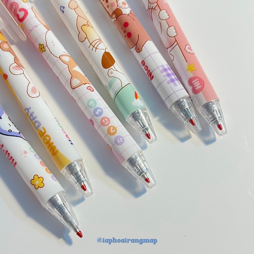 Bộ 6 bút Gấu Sữa mực gel đen style Hàn Quốc ngòi 0.5mm