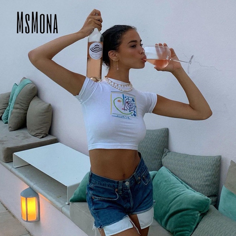 Áo Thun Tay Ngắn Cổ Tròn Màu Trơn In Chữ Thời Trang 2023 Quyến Rũ Cho Nữ