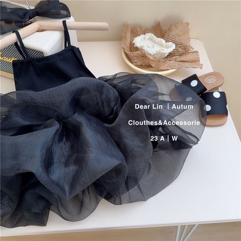 Hàng Có Sẵn Đầm Hai Dây Màu Đen Thời Trang Mùa Hè Phong Cách Hàn Quốc Ngọt Ngào Dành Cho Bé Gái