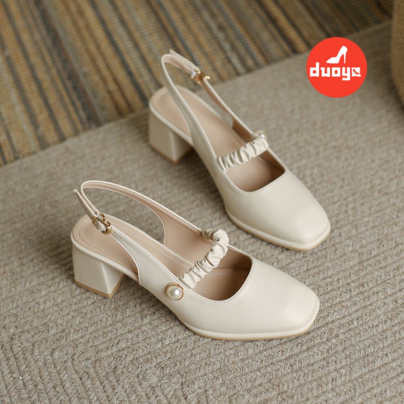 Giày Sandal Gót Vừa Dày Vừa Quai Ngang Đính Đá Lấp Lánh Màu Bạc Chống Trượt Thời Trang Mùa Hè 2022 Cho Nữ