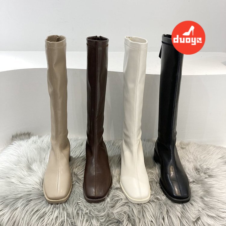 Duoya Giày Bốt Martin Lót Nhung Mỏng Màu Trắng Phong Cách Hiệp Sĩ Mới 2022 Cho Nữ