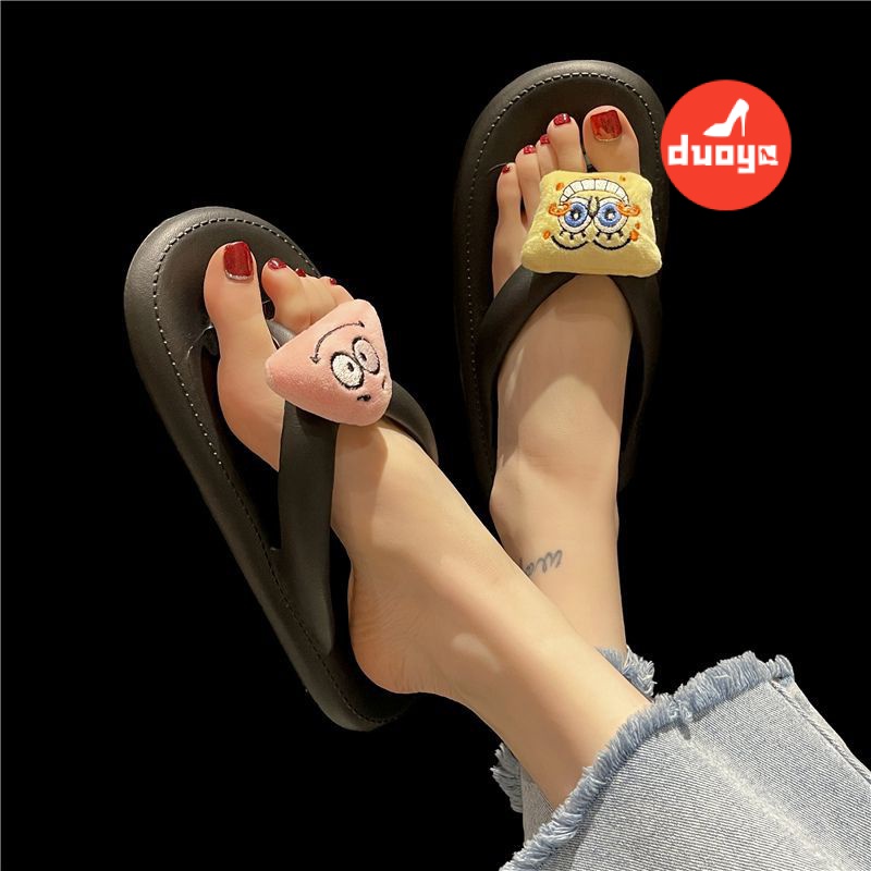 Duoya Tóc Thẳng ~ [Hàng Có Sẵn] Dép Xỏ Ngón Đế Phẳng Chống Trượt Hoạt Hình Dành Cho Bạn Nữ Mang Ngoài Nhà Máy