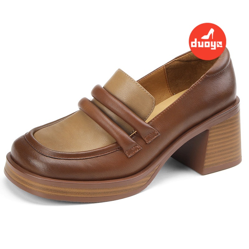 Duoya Tóc Thẳng ~ [Hàng Có Sẵn] Giày Lười Đế Dày Bằng Da Phong Cách Anh Quốc Mùa Thu Giản Dị Dễ Phối Đồ Cho Nữ Miễn Phí Vận Chuyển