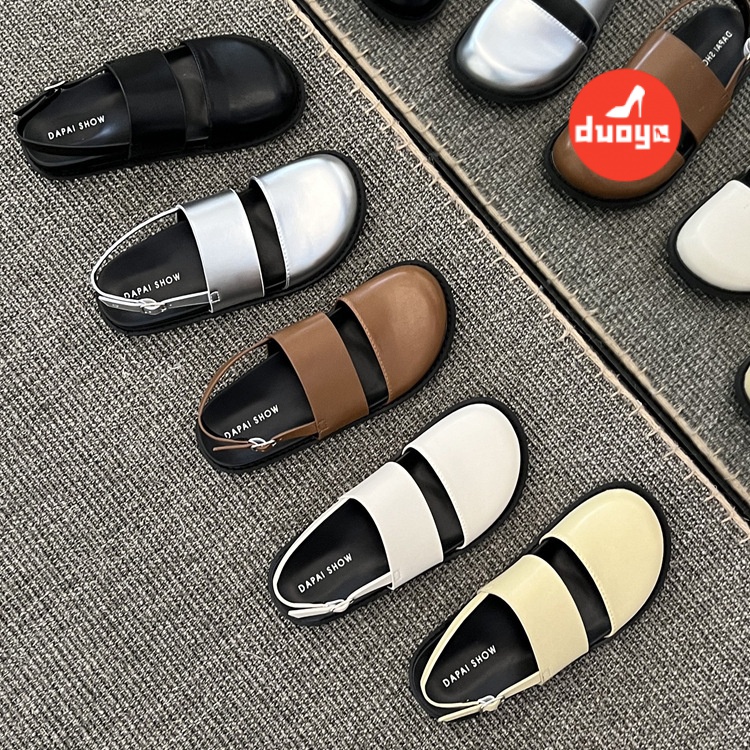 Duoya Tóc Thẳng ~ [Hàng Có Sẵn] Dép Muller Đế Phẳng Dày Hở Ngón Quai Dây Cài Khóa Sau Dành Cho Bạn Nữ Miễn Phí Vận Chuyển