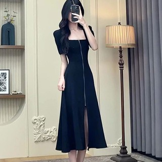 Đầm Cổ Vuông Màu Đen Dáng Ôm Thời Trang Mùa Hè Xinh Xắn Cho Nữ