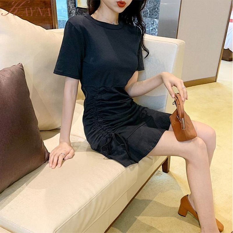 Đầm Ren Ngắn Tay Ôm Dáng Phối Dây Rút Gợi Cảm Cho Nữ