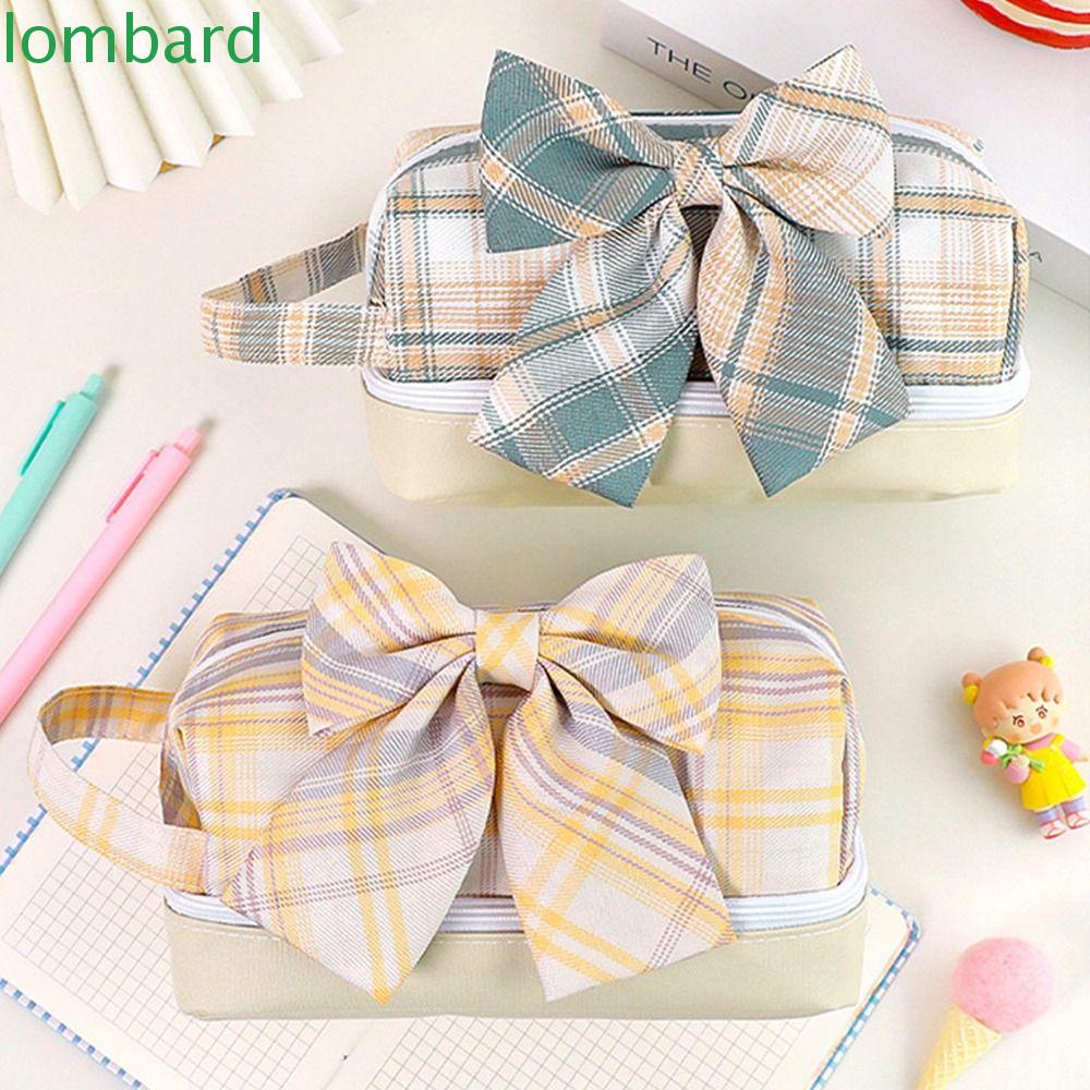 Túi Đựng Bút Hai Ngăn Sức Chứa Lớn Họa Tiết Sọc Caro Dễ Thương Có Khóa Kéo Cho Học Sinh