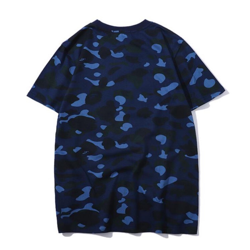 BAPE Hàng Có Sẵn Áo Thun Cotton Tay Ngắn Dáng Rộng Màu Xanh Lam In Chữ Paris Saint-Germain Cho Cặp Đôi