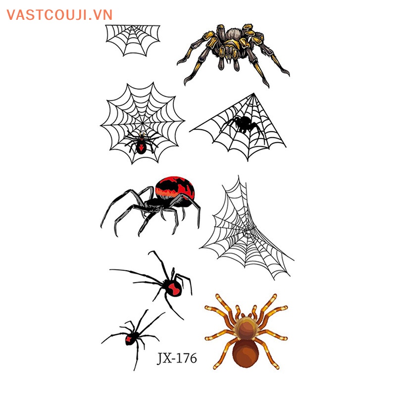 Set 12 Hình Xăm Dán Họa Tiết Mạng Nhện Đen Trang Trí Cơ Thể Dịp Halloween