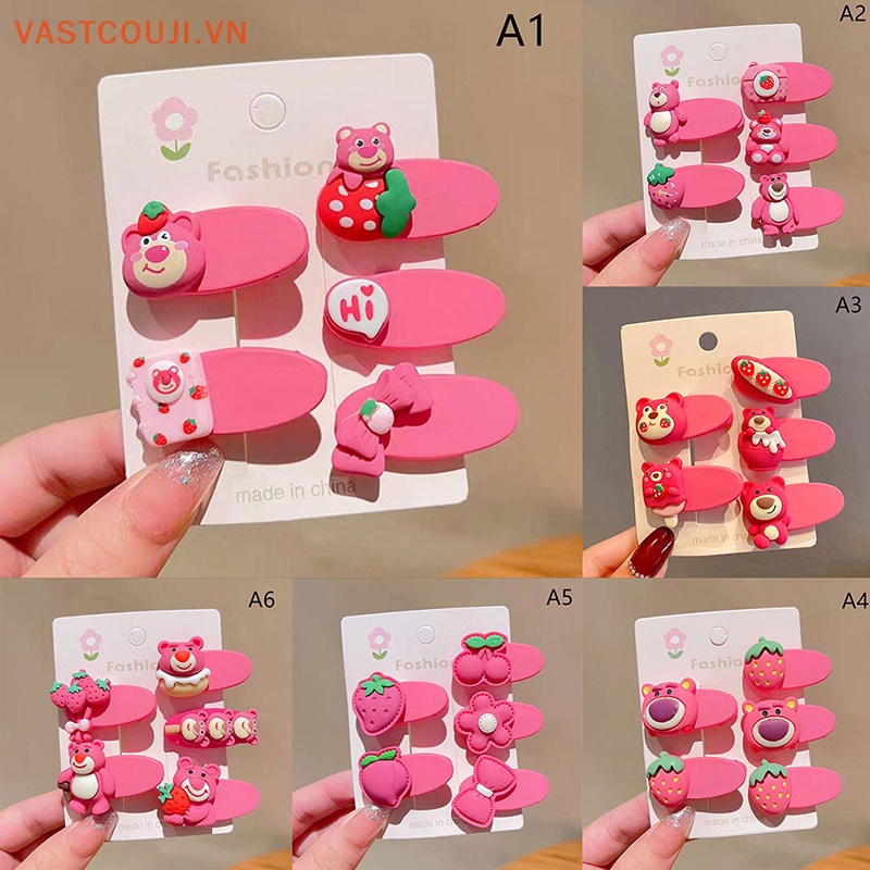 Bộ 5 Kẹp Tóc Họa Tiết Gấu Và Dâu Tây Dễ Thương Cho Bé Gái