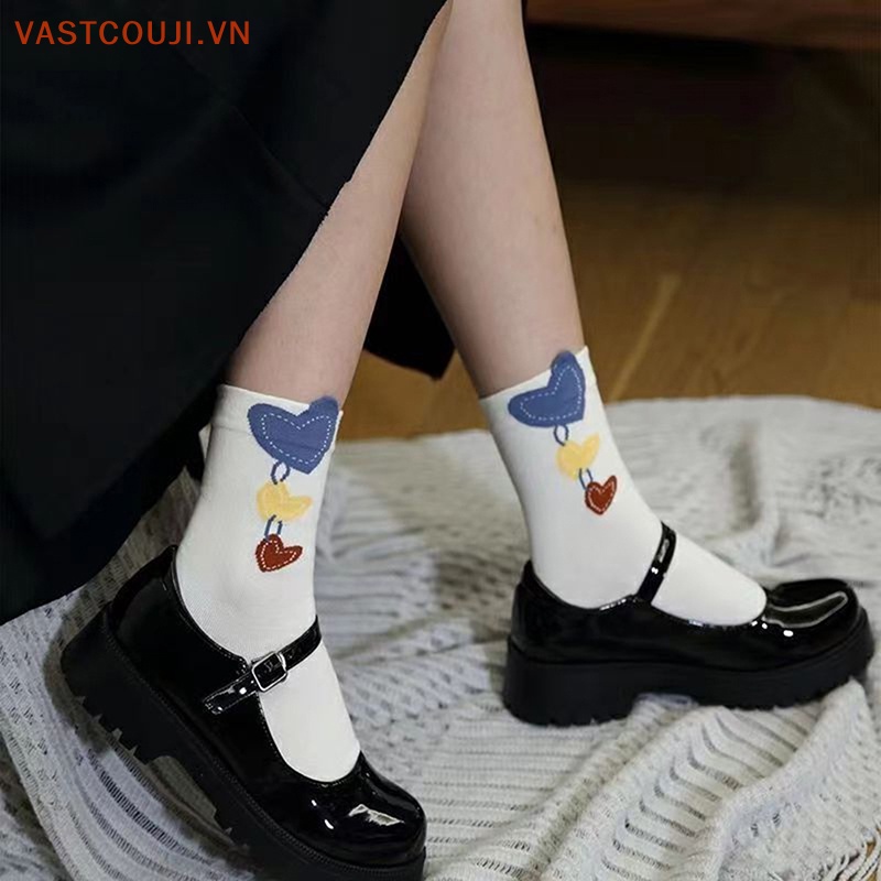1 Đôi Tất Cotton Thoáng Khí Phong Cách Harajuku Nhật Bản Cho Nữ