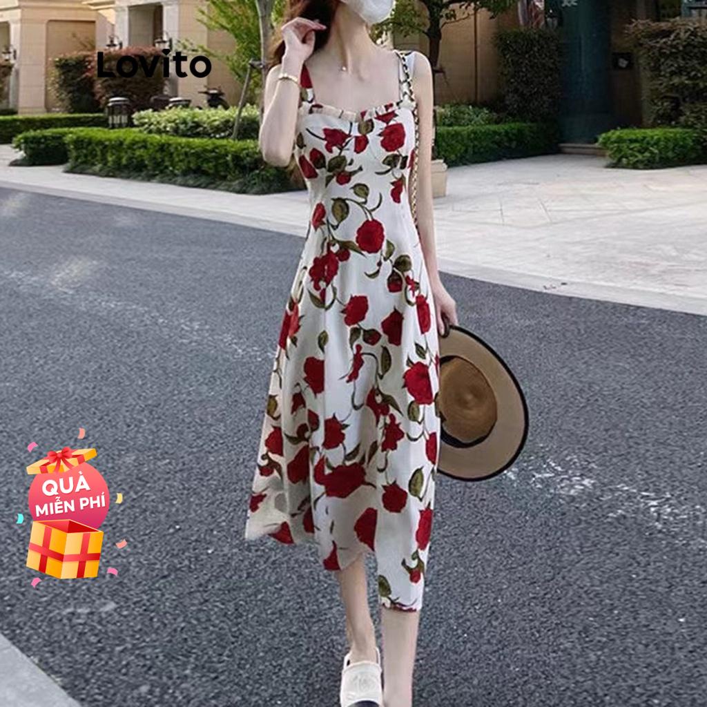 Đầm midi Lovito dáng chữ A không tay cổ chữ V cơ bản cho nữ LNE02197 (màu trắng)