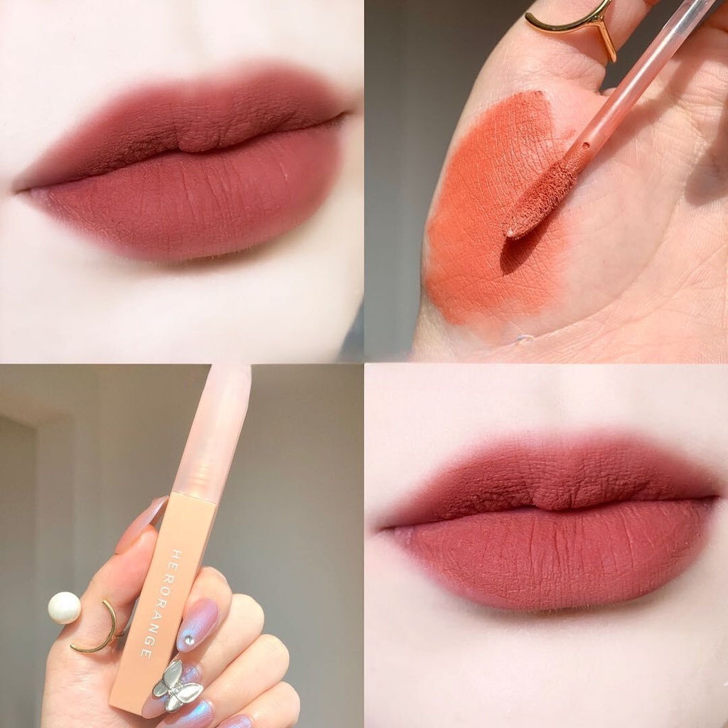 Son Bóng Trang Điểm Dạng Ống Vuông Nhỏ Son Kem Màu Lì Hiệu Ứng Sương Khói HERORANGE Son lì mềm mịn như nhung chống thấm nước chống khô môi lâu trôi
