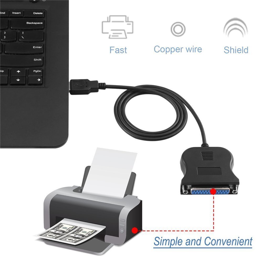 Printer Cable Black Bi-Directional Parallel Interface Communication Usb To 25 Pin Db25 Adapter Converter Cord [Q/2]