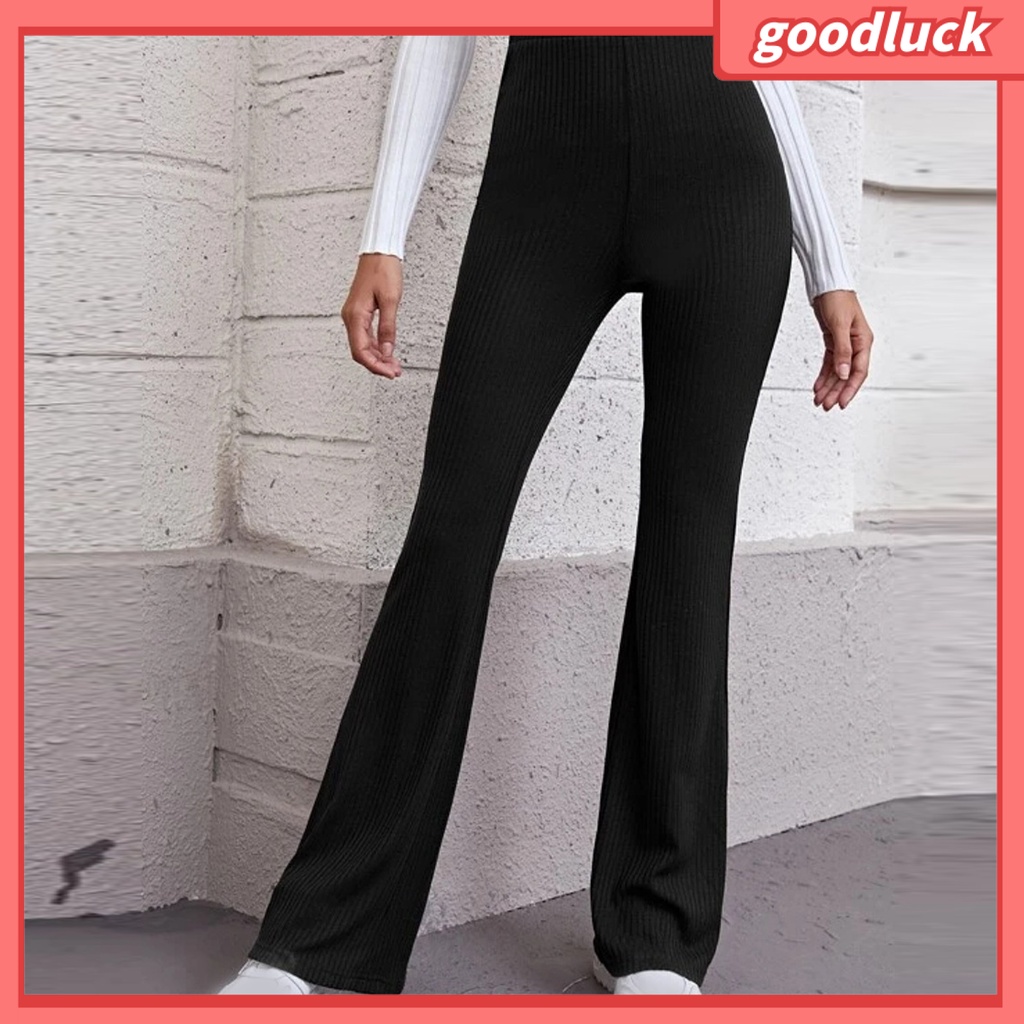 Quần Dài Dệt Kim Màu Trơn Ống Loe Lưng Cao Thời Trang Mùa Hè Cho Nữ