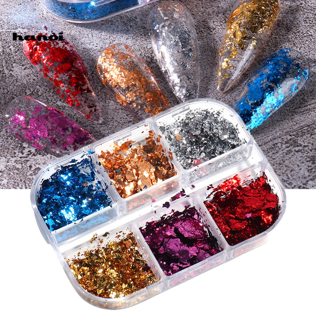 Hộp 6 Ngăn Lá Nhôm Dán Trang Trí Móng Tay Sáng Tạo