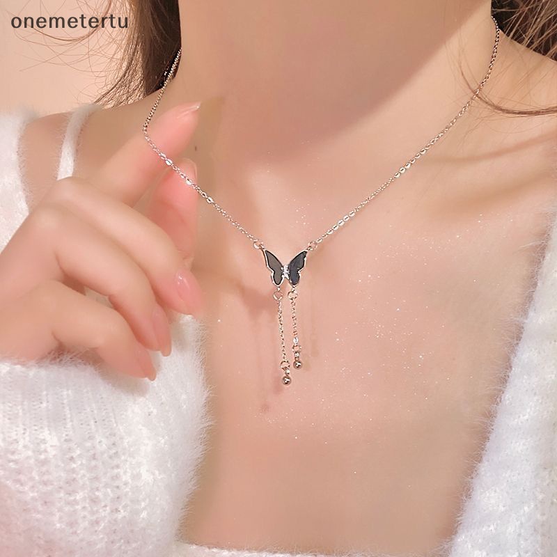 Vòng cổ Nhiều Lớp Tua Rua Mặt Hình Bướm Màu Đen Phong Cách Cổ Điển Thời Trang Cho Nữ