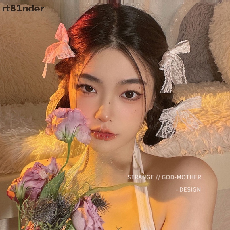 Rt Kẹp Tóc Nơ Vải Ren Trắng Nhỏ Nhắn Phong Cách Lolita Nhật Bản Dễ Thương
