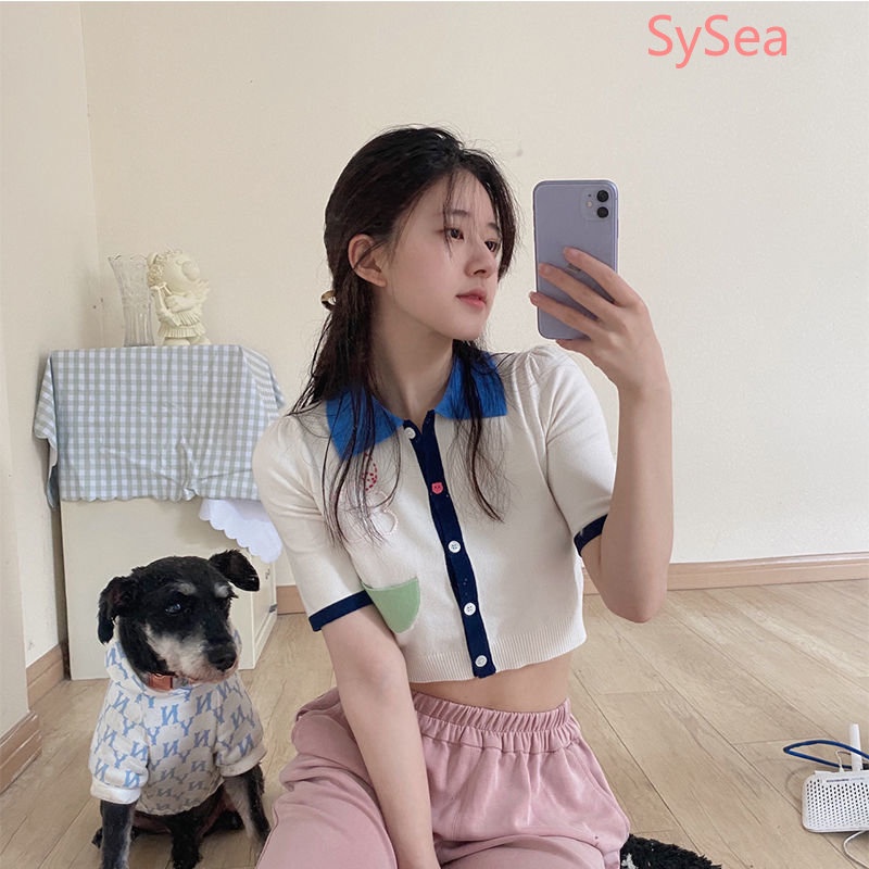 Áo Thun Polo Dệt Kim Thời Trang Mùa Hè Hàn Quốc Cho Nữ