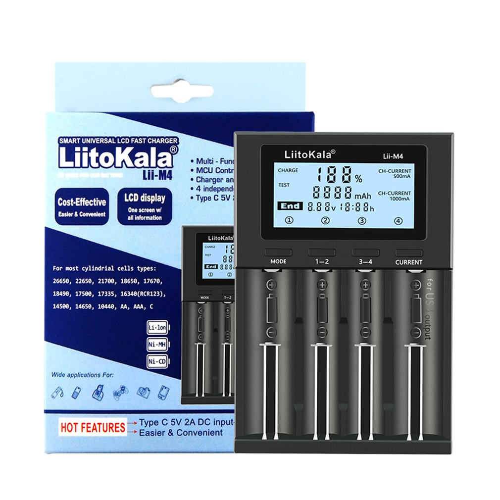 Liitokala Lii-M4 18650/26660 5V Typec Smart Universal Battery Charger Detectable Capacity With Screen T [Q/11]
