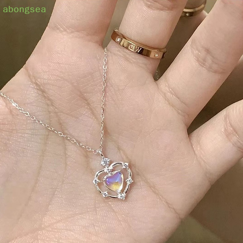 Abongsea Vòng cổ Mặt Trái Tim Đính Đá Mặt Trăng Thiết Kế Đơn Giản Thời Trang Cho Nữ