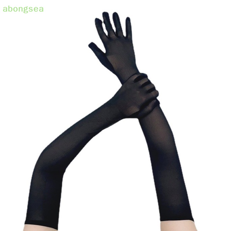 Abongsea Găng Tay Dài Phối Ren Mỏng Trong Suốt Độ Co Giãn Cao Thoáng Khí Cho Nữ
