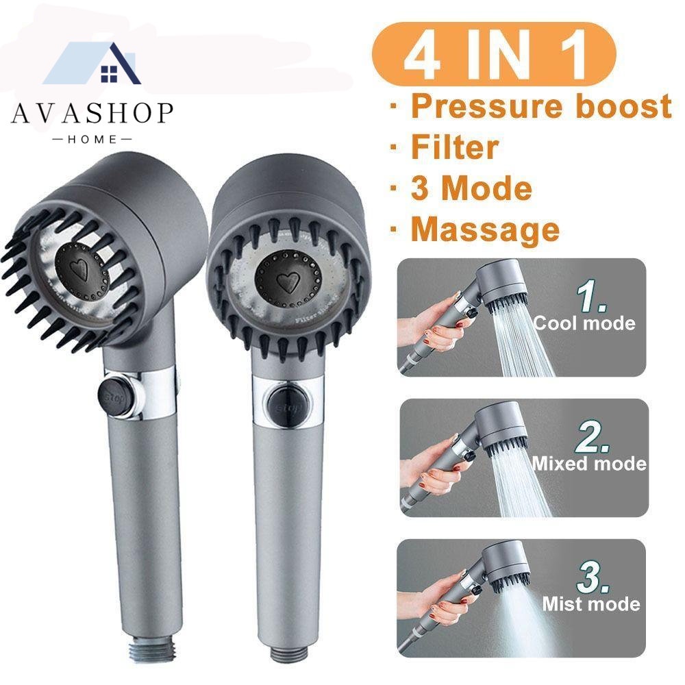 Avashop66 Vòi Sen Tăng Áp Đầu Vòi Hoa Sen Mát Xa 4 Trong 1 3 Chế Độ Áp Suất Cao Tiết Kiệm Nước Lõi Cotton Lọc Cho Nhà