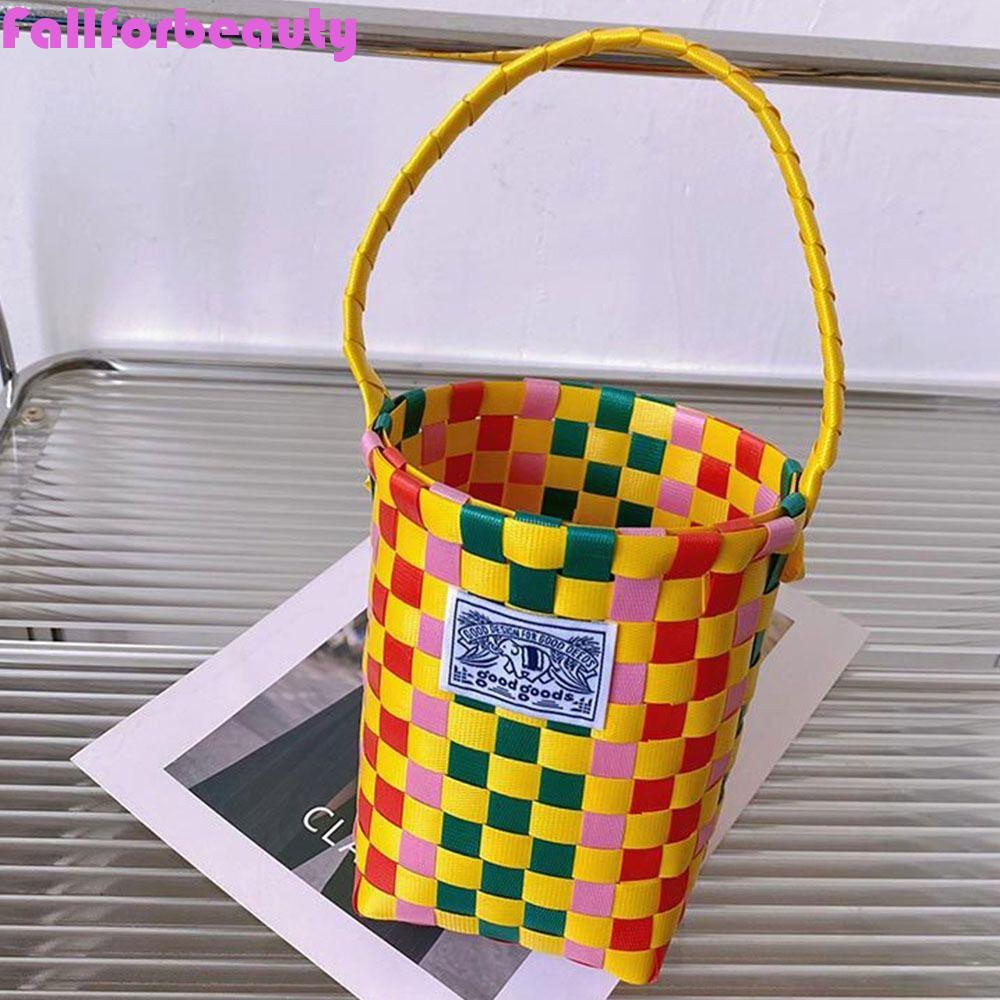 Fallforbeauty Túi Xách Dệt Tay Sức Chứa Lớn Màu Tương Phản Đơn Giản Thời Trang Thái Lan Cho Nữ