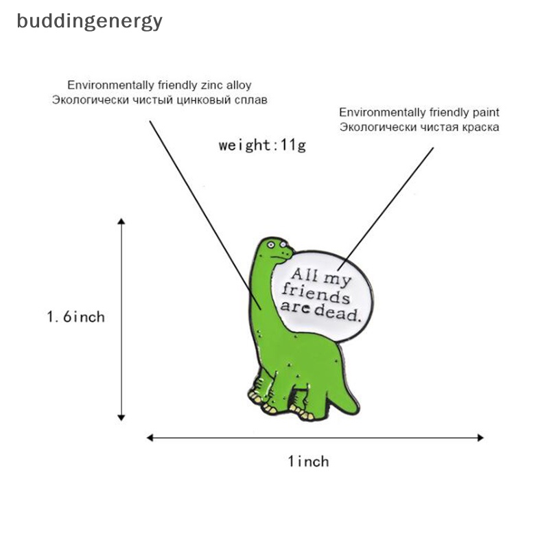 {BUDDI} Trâm Cài Áo Kim Loại Tráng Men Hình Khủng Long Xanh Lá Hoạt Hình Dễ {buddingenergy}