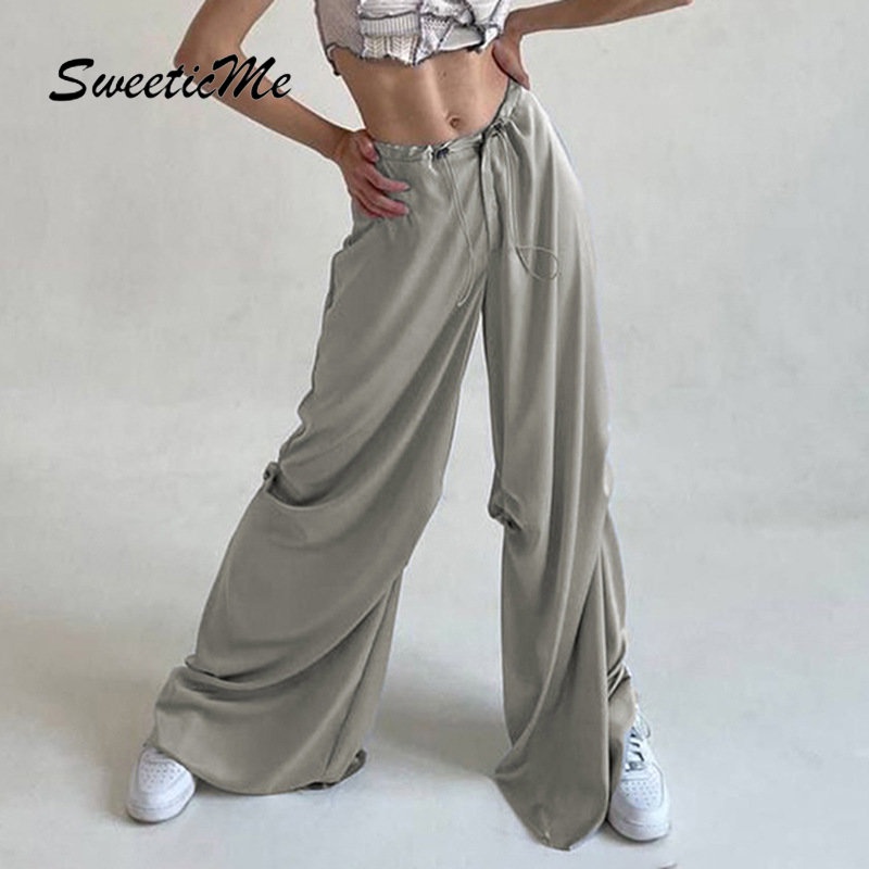 Quần Dài Lưng Vừa Màu Trơn Thời Trang Đường Phố 2023 Cho Nữ