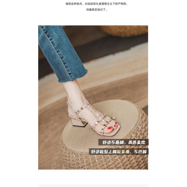 Giày Sandal Cao Gót Phối Đinh Tán Thời Trang Mùa Hè 2023 Dành Cho Nữ