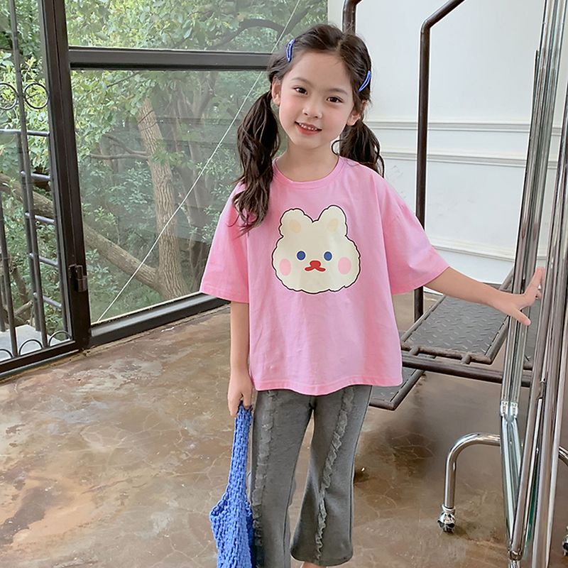 Áo Thun 100% Cotton Tay Ngắn In Họa Tiết Thời Trang Xuân Hè Dành Cho Bé Gái