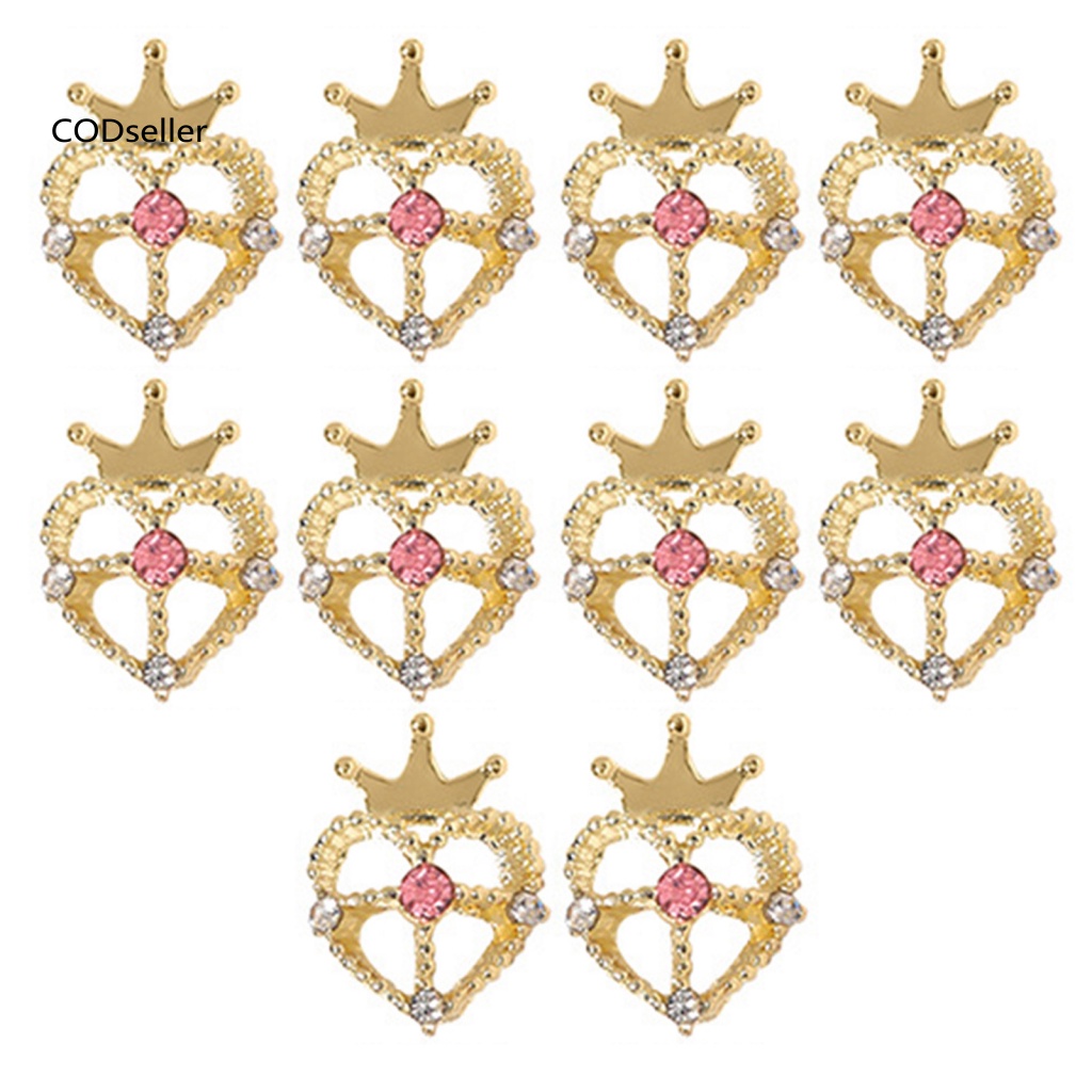 Set 10 Phụ Kiện Trang Trí Móng Tay Hình Vương Miện Trái Tim Lấp Lánh