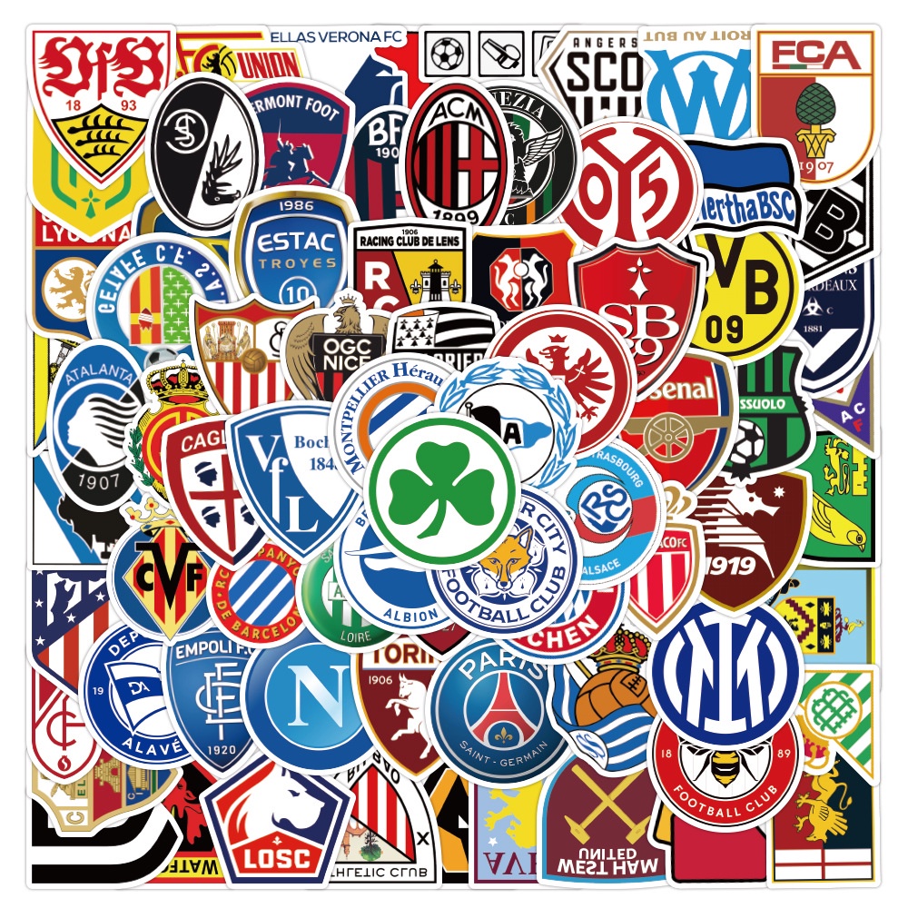 J· Hình Dán Chống Nước Football Team Emblem Thể Thao Mũ Bảo Hiểm Máy Tính Xách Tay Hành Lý Dán Thiết Lập, 50 tờ