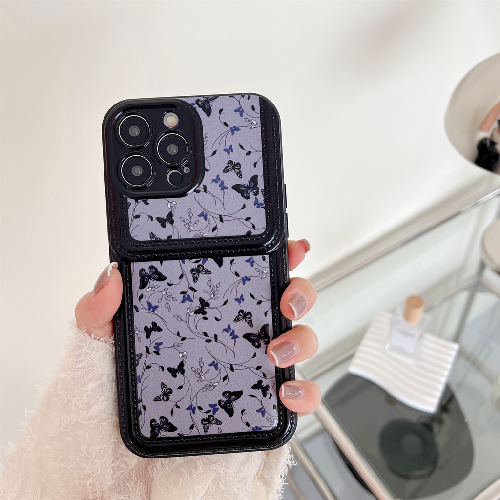 Ốp Điện Thoại Silicon PC Mềm Hình Bướm Màu Đen Bảo Vệ Máy Ảnh Cho iPhone 11 13 12 14 PRO MAX