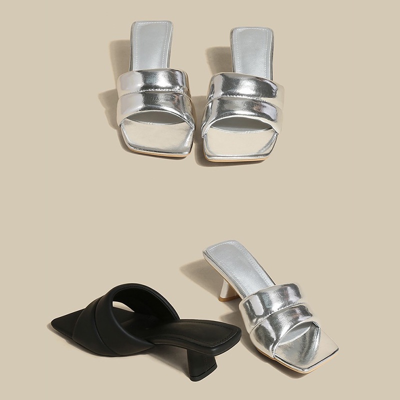 Duoya Tóc Thẳng ~ [Hàng Có Sẵn] [Hàng Có Sẵn] Dép Sandal Hở Ngón Gót Vừa Dày Dặn Màu Bạc Cho Nữ Miễn Phí Vận Chuyển