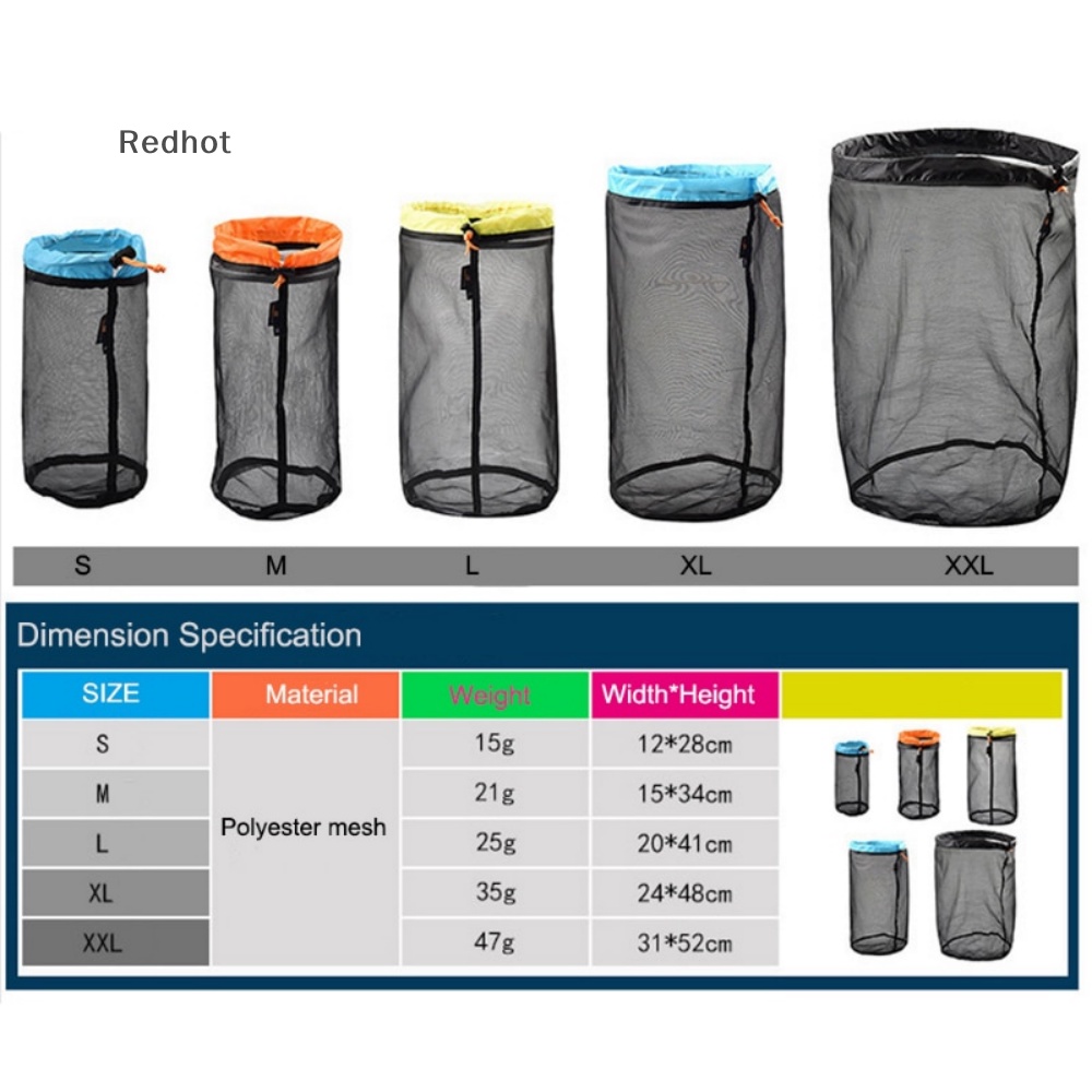&lt; Redhot &gt; Túi Lưới Dây Rút Siêu Nhẹ Đựng Đồ Du Lịch Cắm Trại Ngoài Trời Giảm Giá