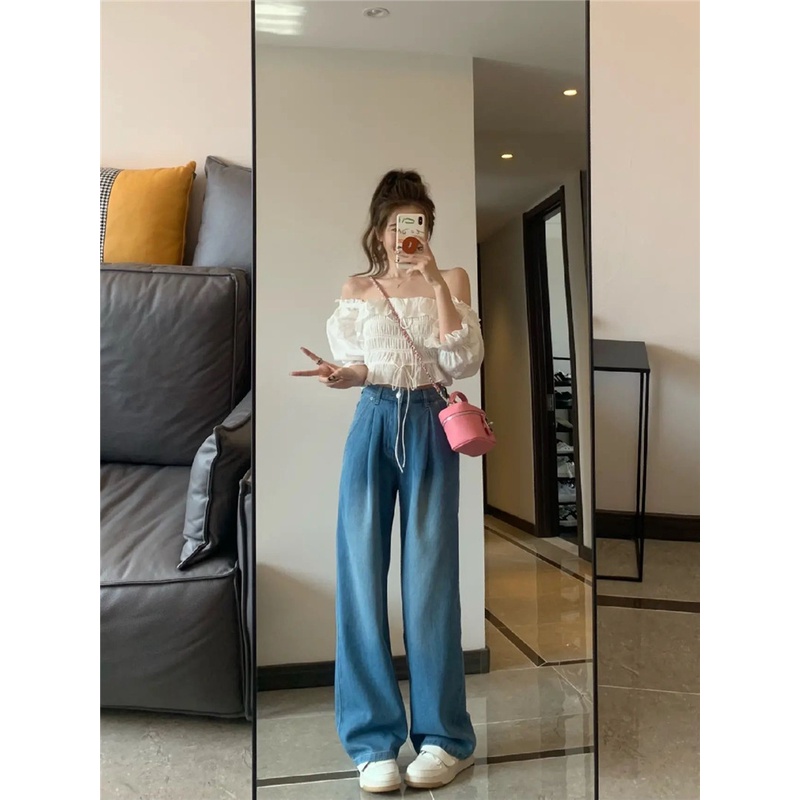 SUXI Áo Kiểu Tay Phồng Trễ Vai Màu Sắc Ngọt Ngào Thời Trang Mùa Hè