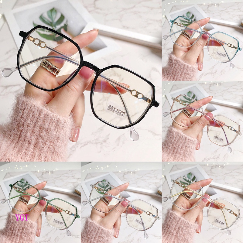 Ygt Kính Mắt Mèo Gọng Kim Loại Tròn Oversize Chống Ánh Sáng Xanh Phong Cách Cổ Điển Thời Trang Cho Nam Và Nữ