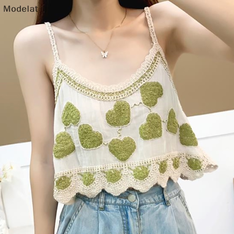 Áo Hai Dây Mùa Hè Thêu Hình Trái Tim Cổ Điển Cho Nữ