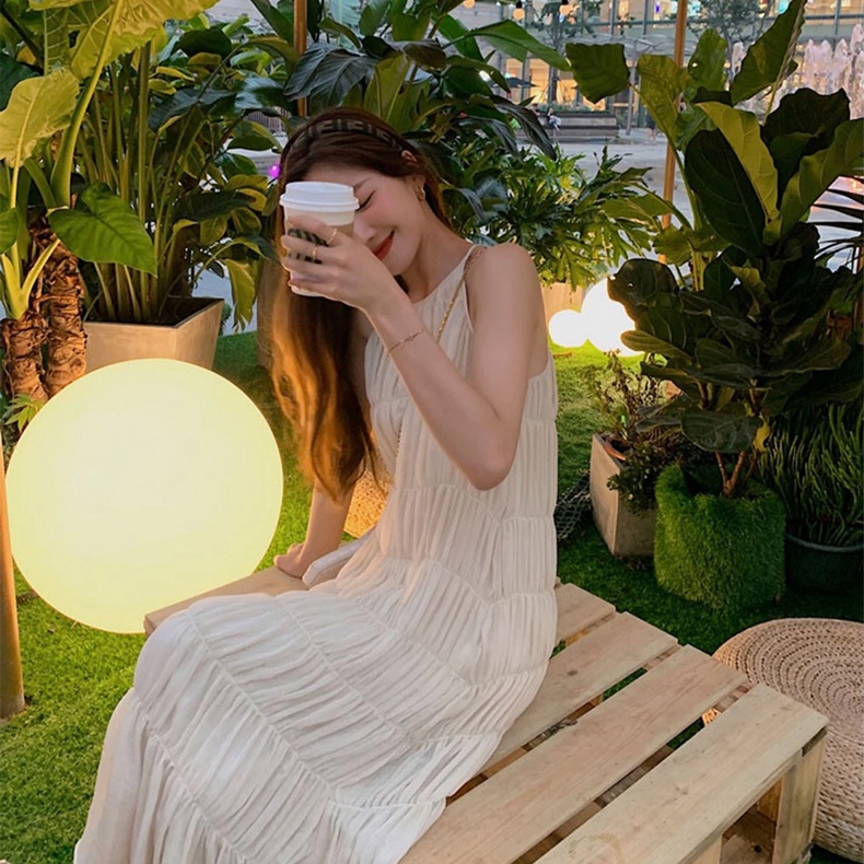 SUXI Đầm Dài Không Tay Dáng Rộng Màu Sắc Đơn Giản Thời Trang Mùa Hè Dành Cho Nữ